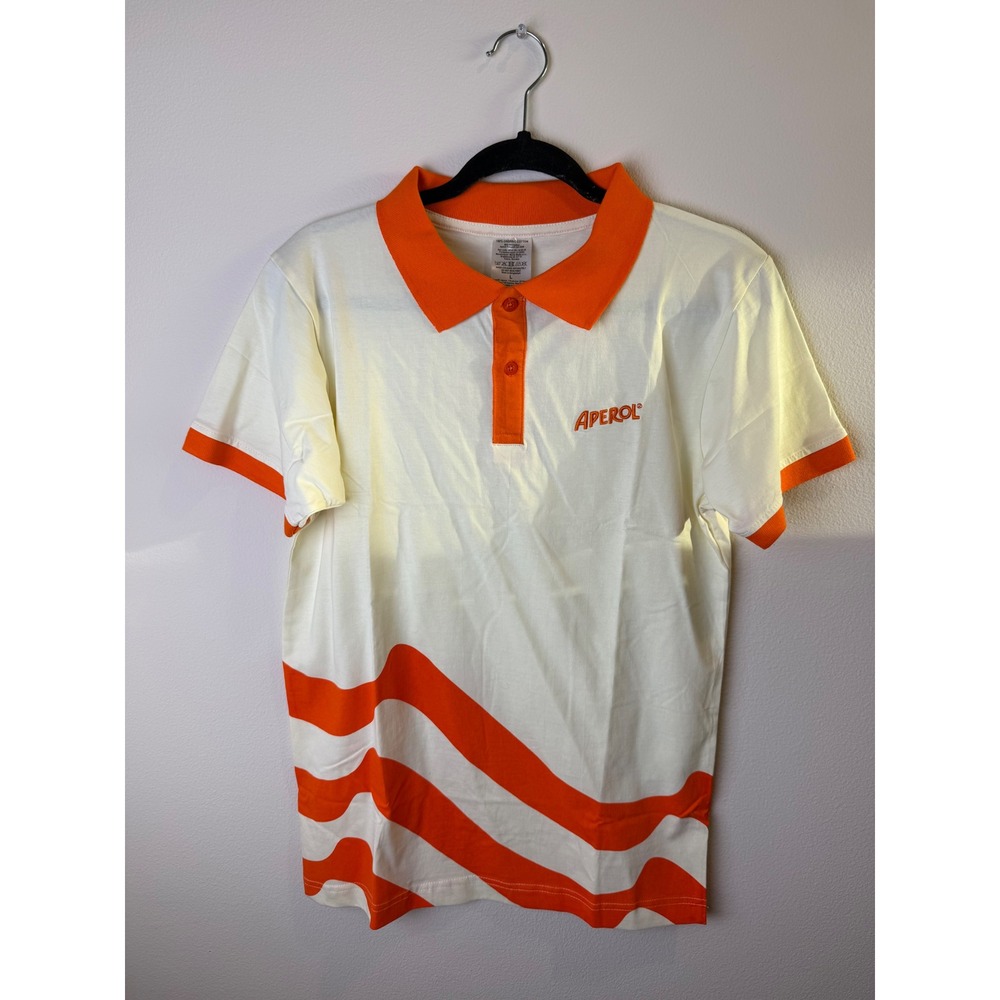 Aperol Spritz Mens Organic Cotton Polo Shirt White Orange Logo Size L Large